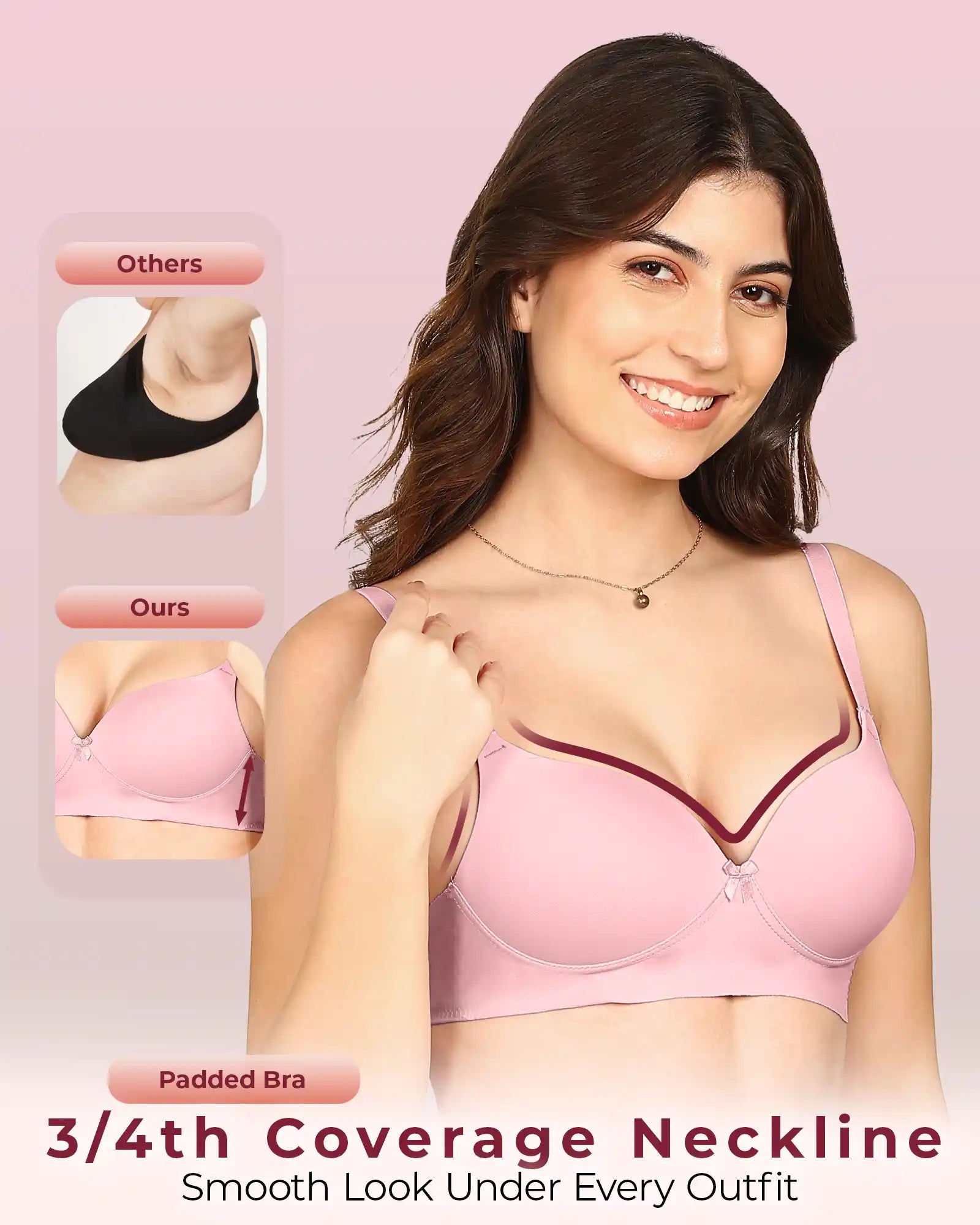 Komli Bonded Polyamide Push-Up 3/4 Coverage Maximiser Bra (Level 2 Padding (KB-5107-PLUM)