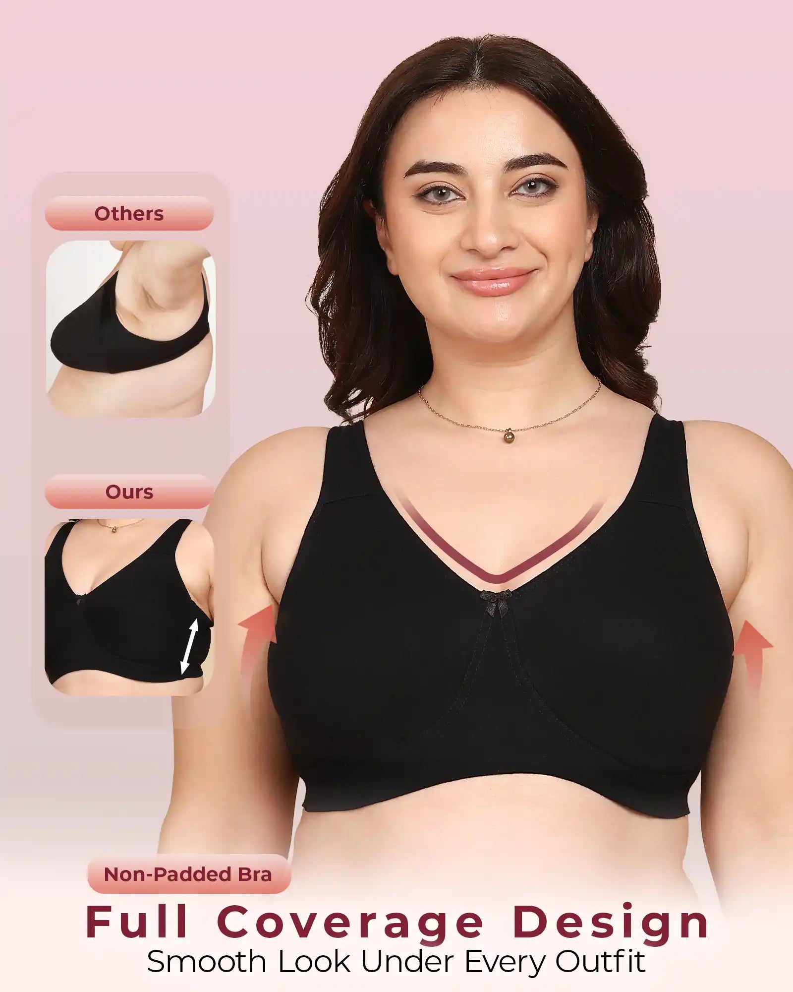 Komli Bonded Breathable Cotton Plus Size Full Coverage Non-Padded Bra (KB-401-BLACK)