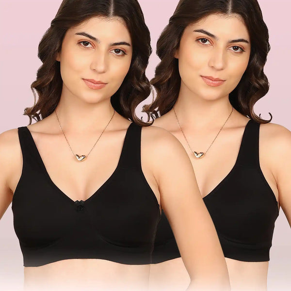 Komli Bonded Breathable Cotton Plus Size Full Coverage Non-Padded Bra (KB-401) (Pack of 2)