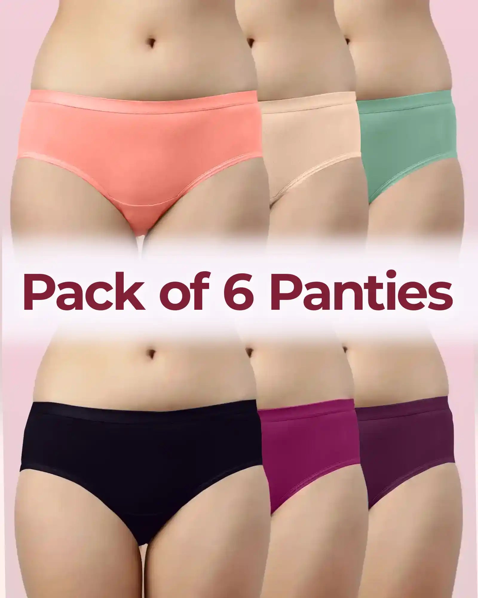 Komli Cotton Classic Antimicrobial Hipster Panty Soft, Breathable & Stain-Resistant Everyday Comfort (Pack of 6)